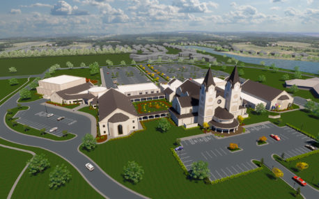 An artist’s rendering of St. Catherine of Siena Catholic Church’s completed campus, including new church building.