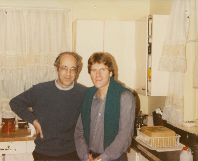 Henri Nouwen and Nathan Ball, right, kitchen at L'Arche Trosly-Breuil.